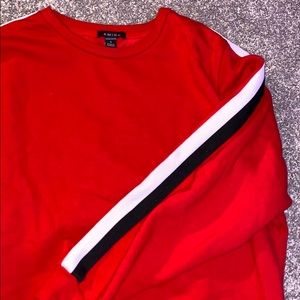 white and black striped red crewneck
